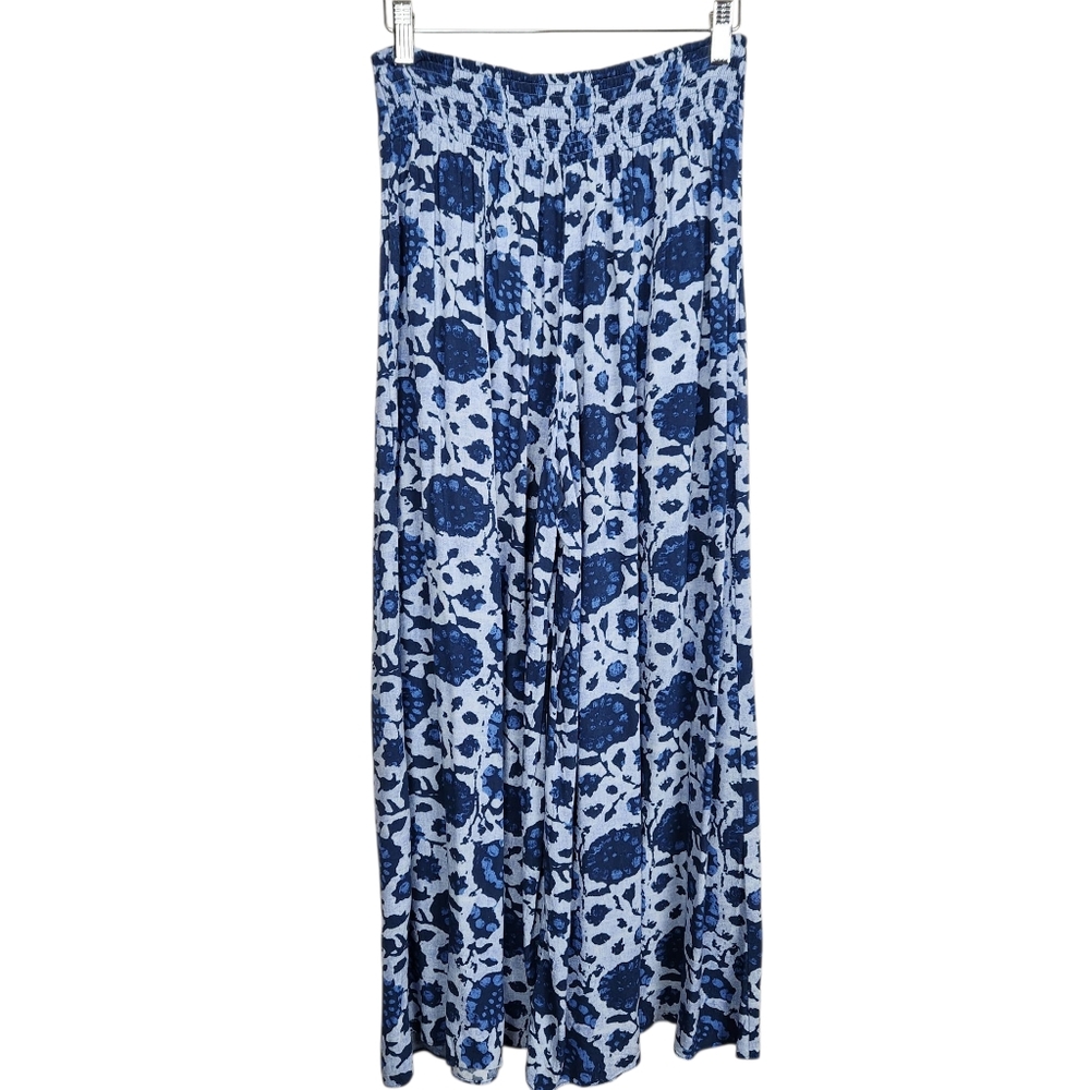 Free People Lady Lady Blue Printed Wide Leg Cropped Smocked Pants Womens Size XS - Picture 8 of 13
